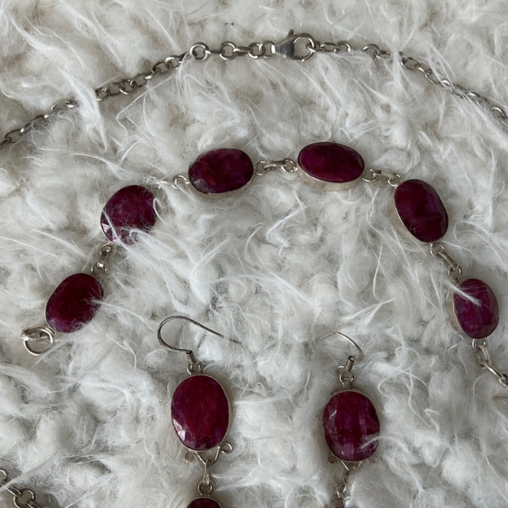 Gorgeous Natural Ruby Sterling Silver Set - image 4